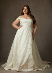 Azazie Amaya Antique White Ball-Gown Strapless Floral Jacquard Dress antique_white
