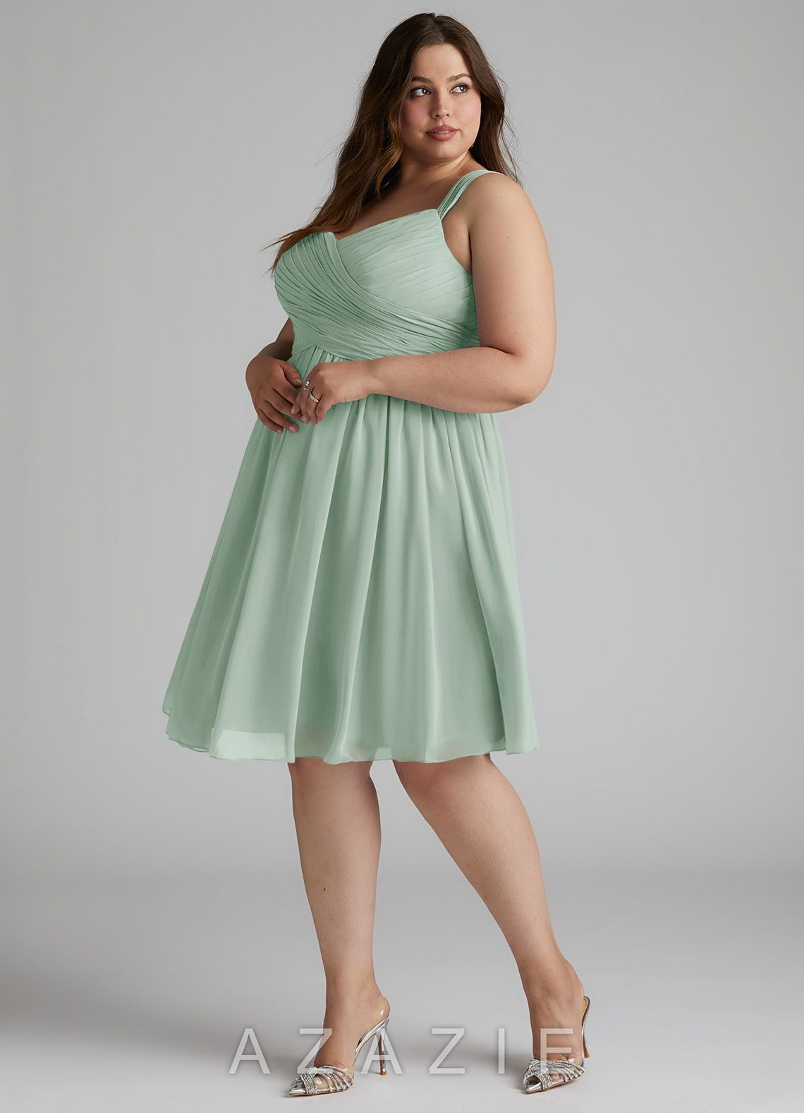 Azazie Angie Agave A-Line Corset Chiffon Dress agave