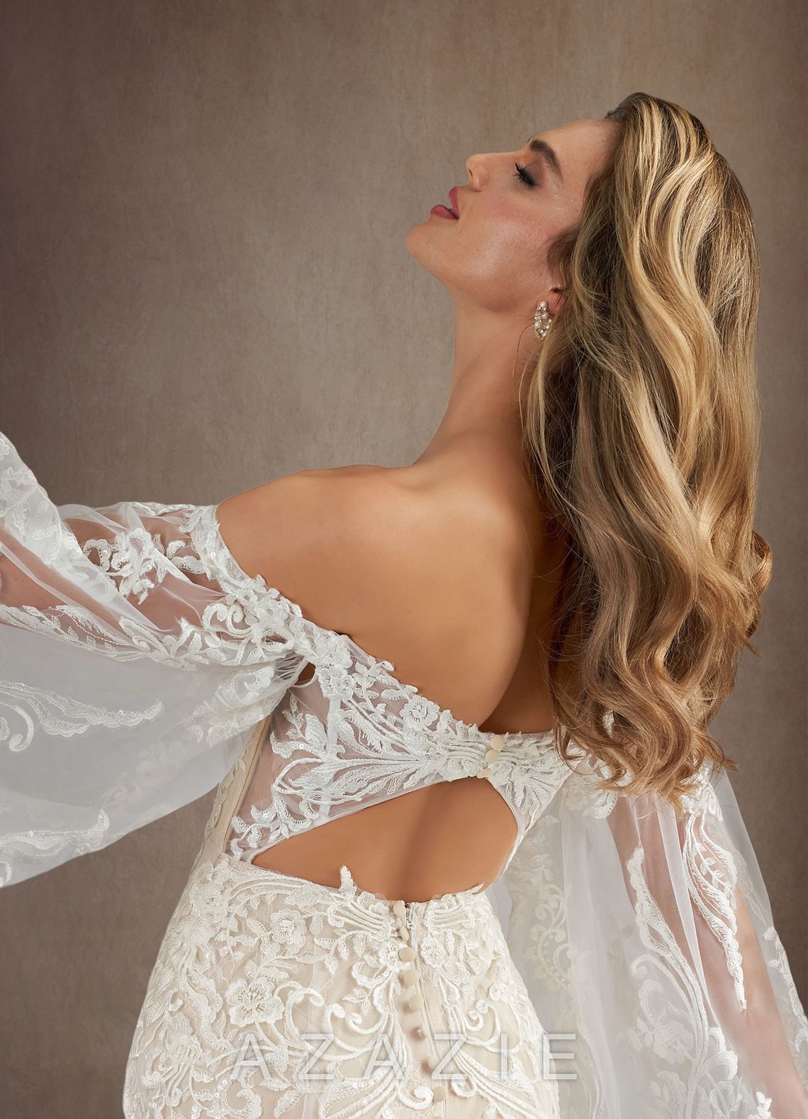 Azazie Memphis Wedding Dress Diamond White Nude Mermaid V-Neck Sequins Lace Dress diamond_white/nude