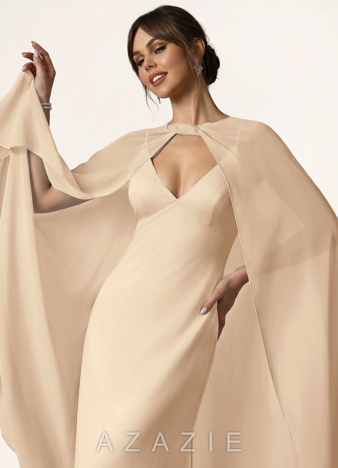 Azazie Knot-Front Chiffon Long Cape