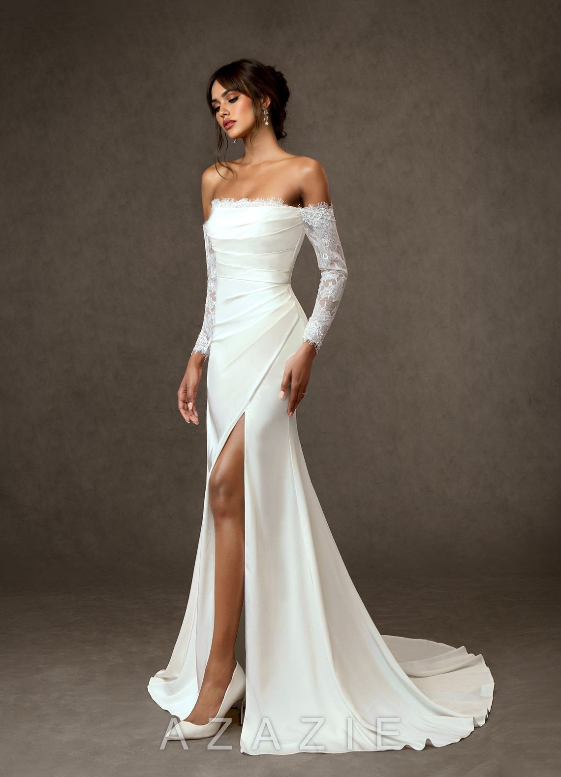 Azazie Onyx Wedding Dress Diamond White Mermaid Sequins Crepe Back Satin Dress diamond_white