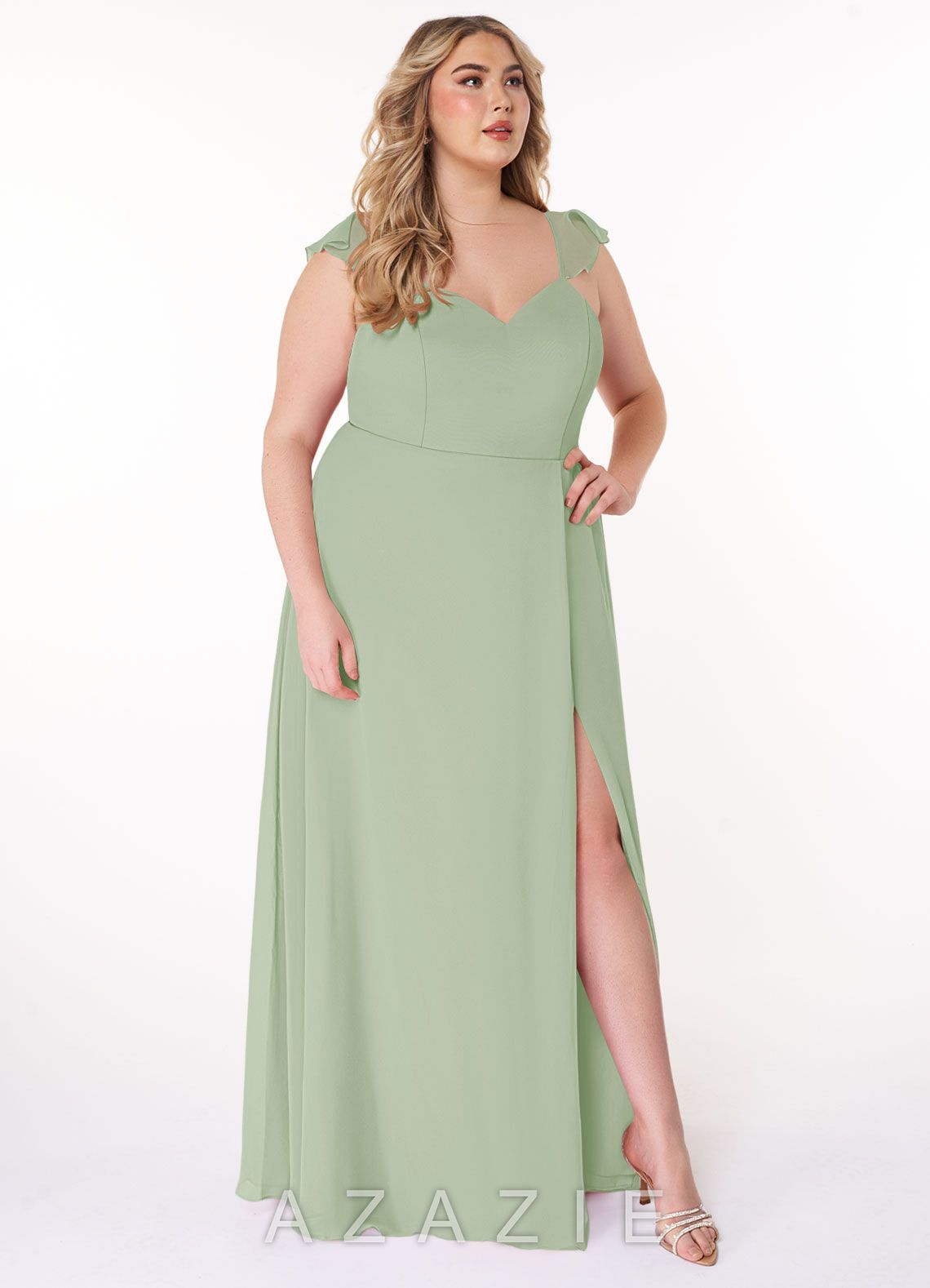 Azazie Everett Dusty Sage A-Line V-neck Ruched Chiffon Dress dusty_sage
