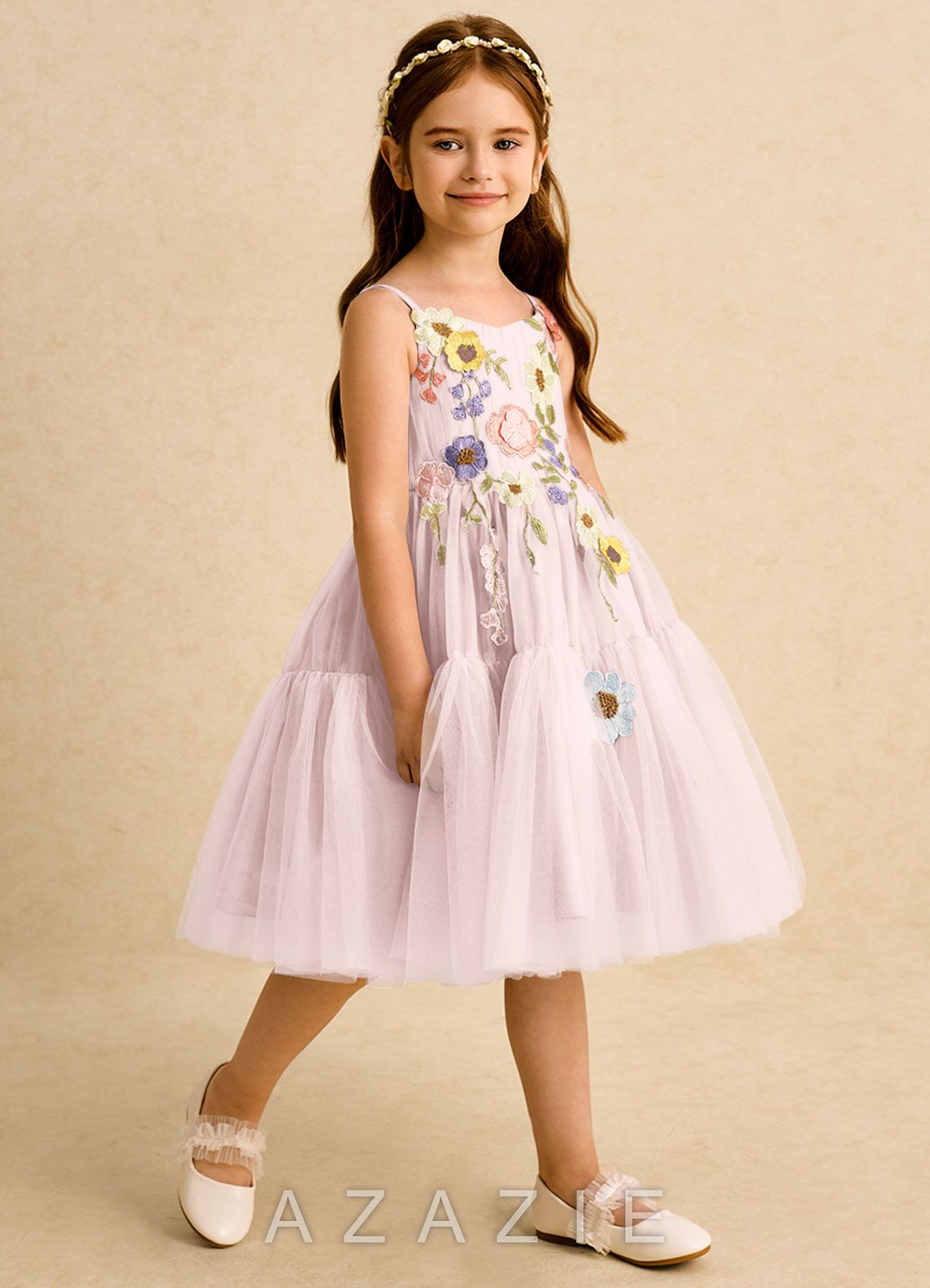 Azazie Osea Blushing Pink Ball-Gown Pleated Tulle Dress blushing_pink
