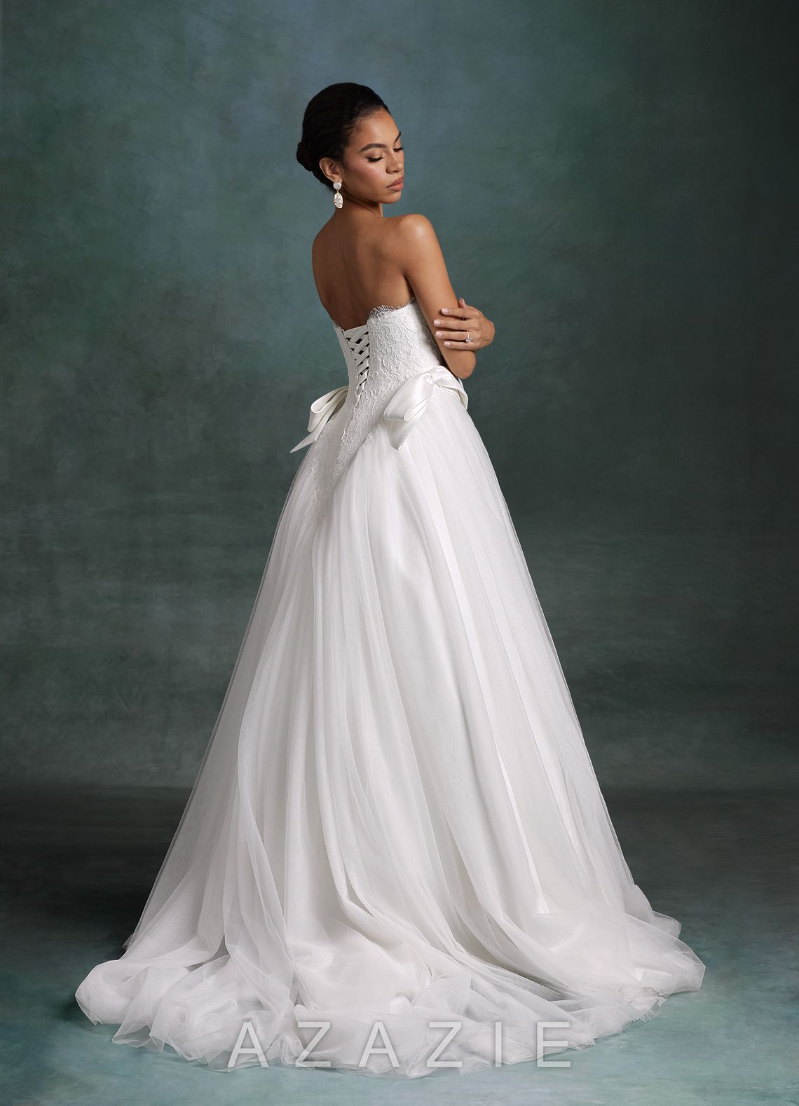 Azazie Raya Diamond White Ball-Gown Strapless Tulle Dress diamond_white