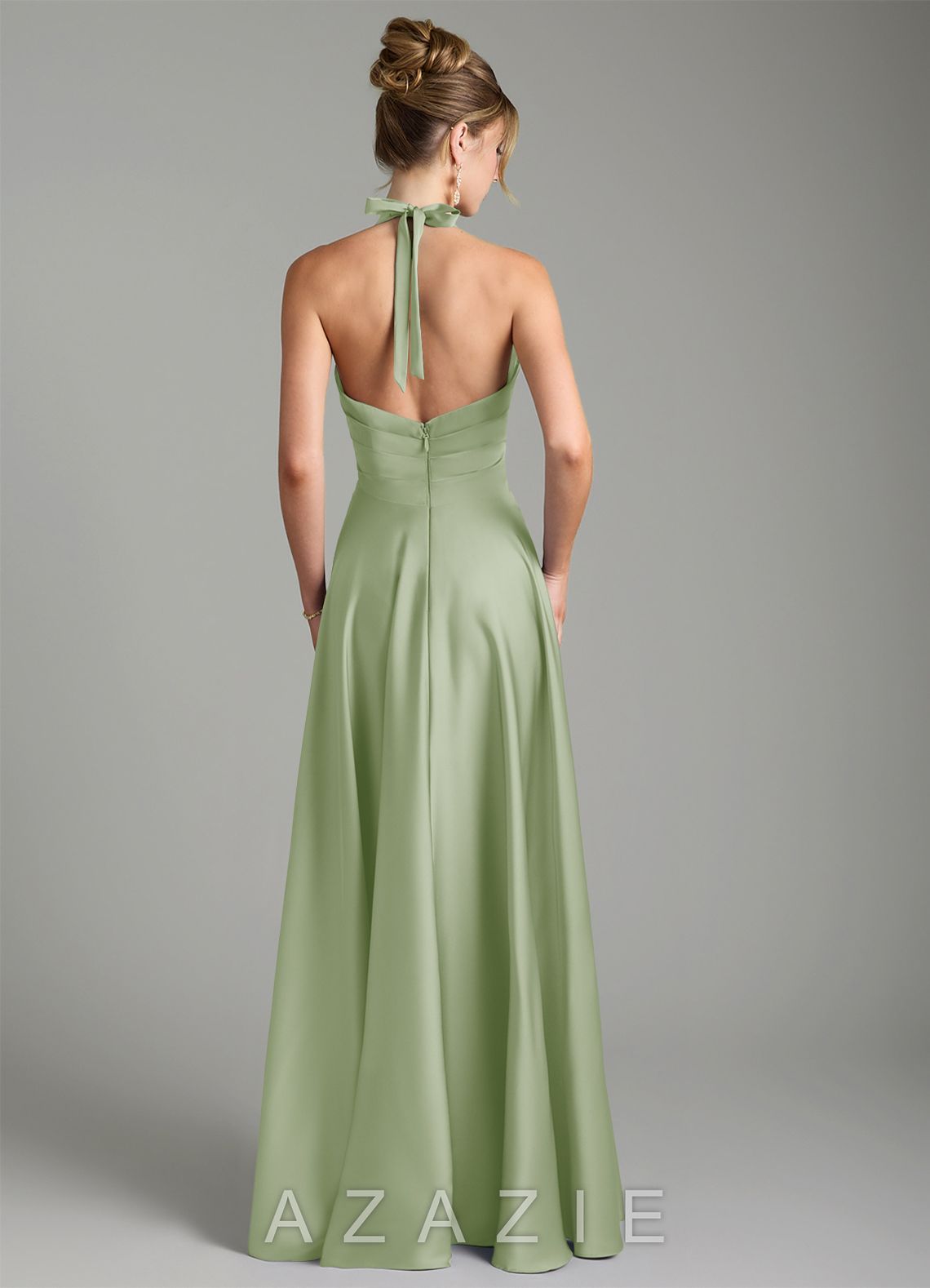 Azazie Tenaya Dusty Sage A-Line Sweetheart Neckline Stretch Satin Dress dusty_sage