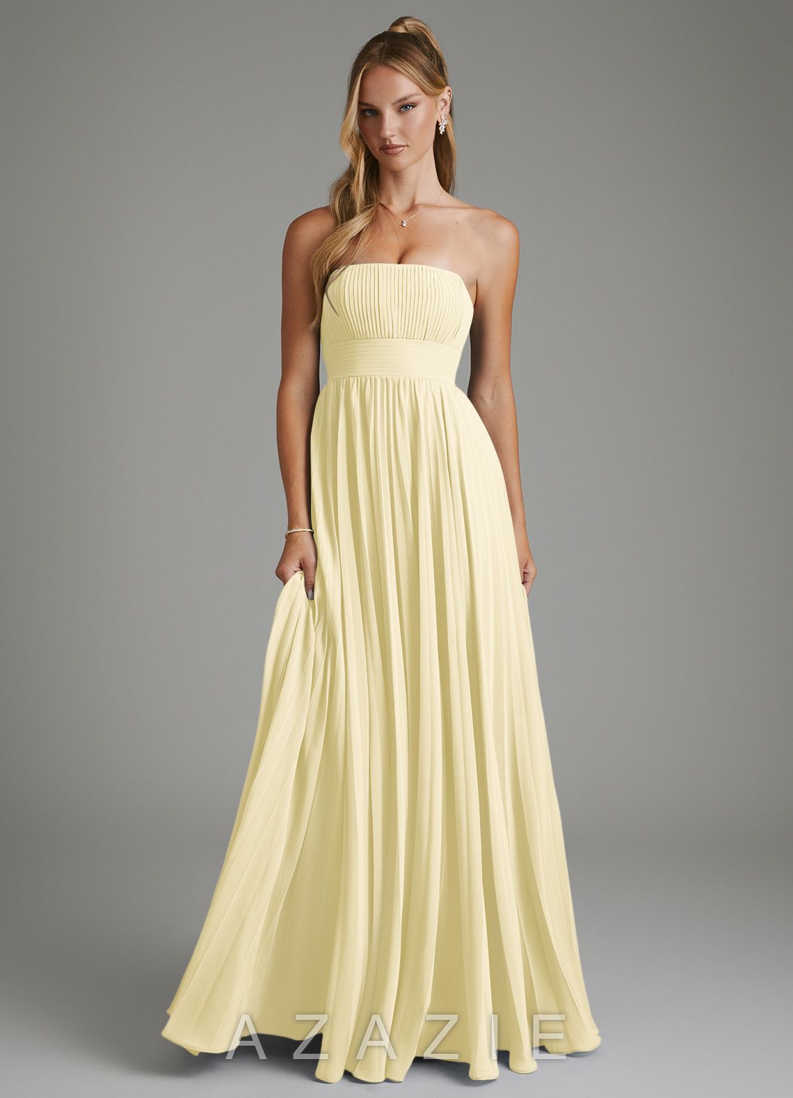 Azazie Ari Lemon Sorbet A-Line Strapless Chiffon Dress