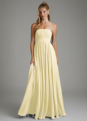 Azazie Ari Lemon Sorbet A-Line Strapless Chiffon Dress