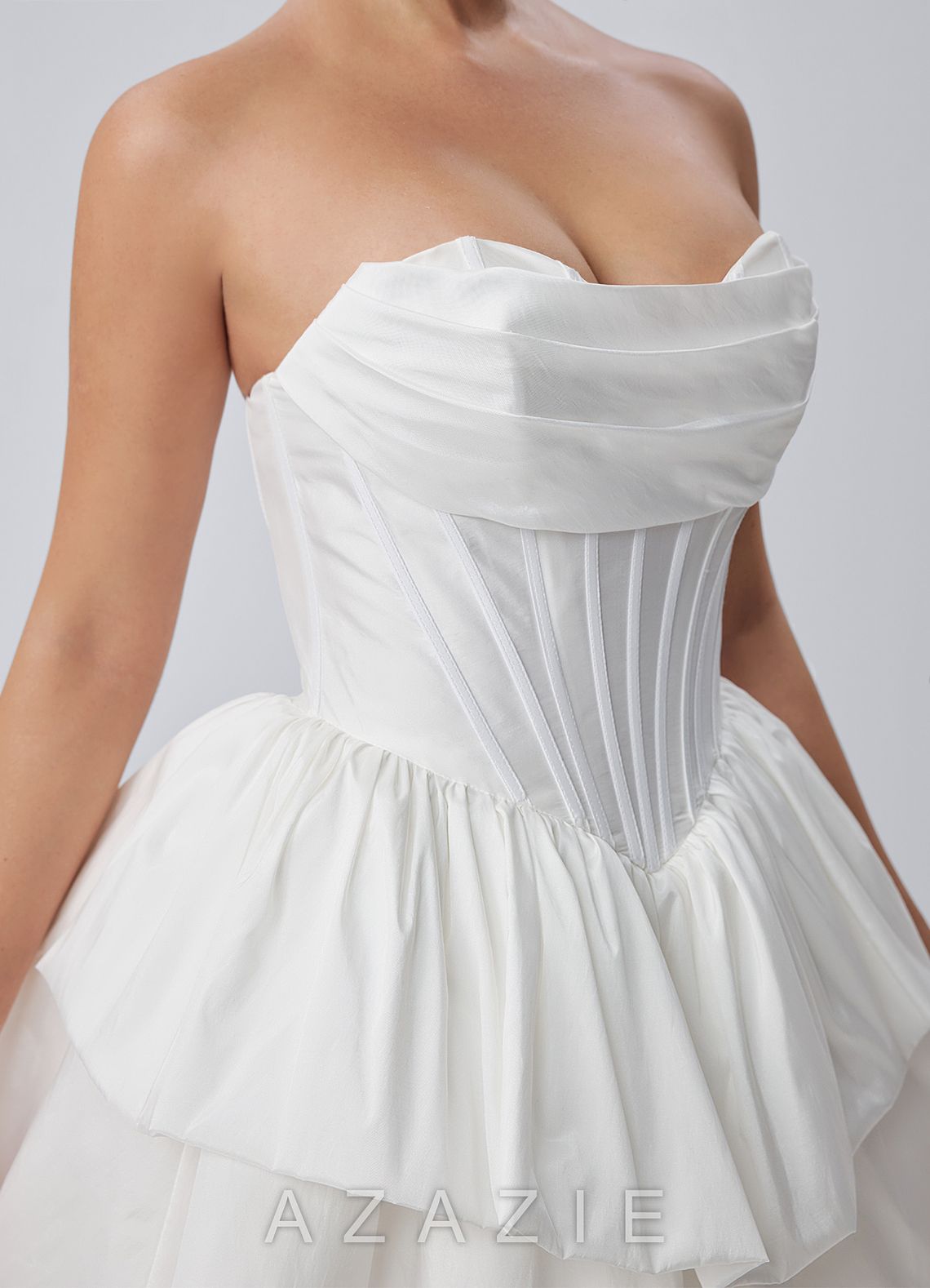 Noelle White Strapless Corset Layered Poplin Mini Dress