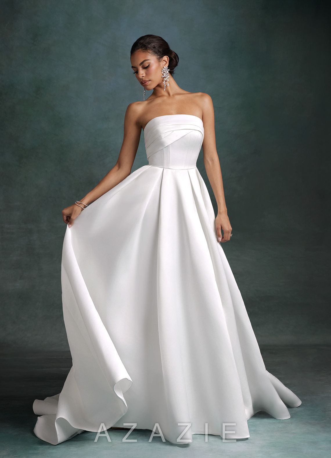 Azazie Francesca Diamond White A-Line Strapless Satin Dress diamond_white