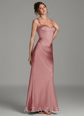 Azazie Mela Dusty Rose Sheath Corset Stretch Satin Dress dusty_rose