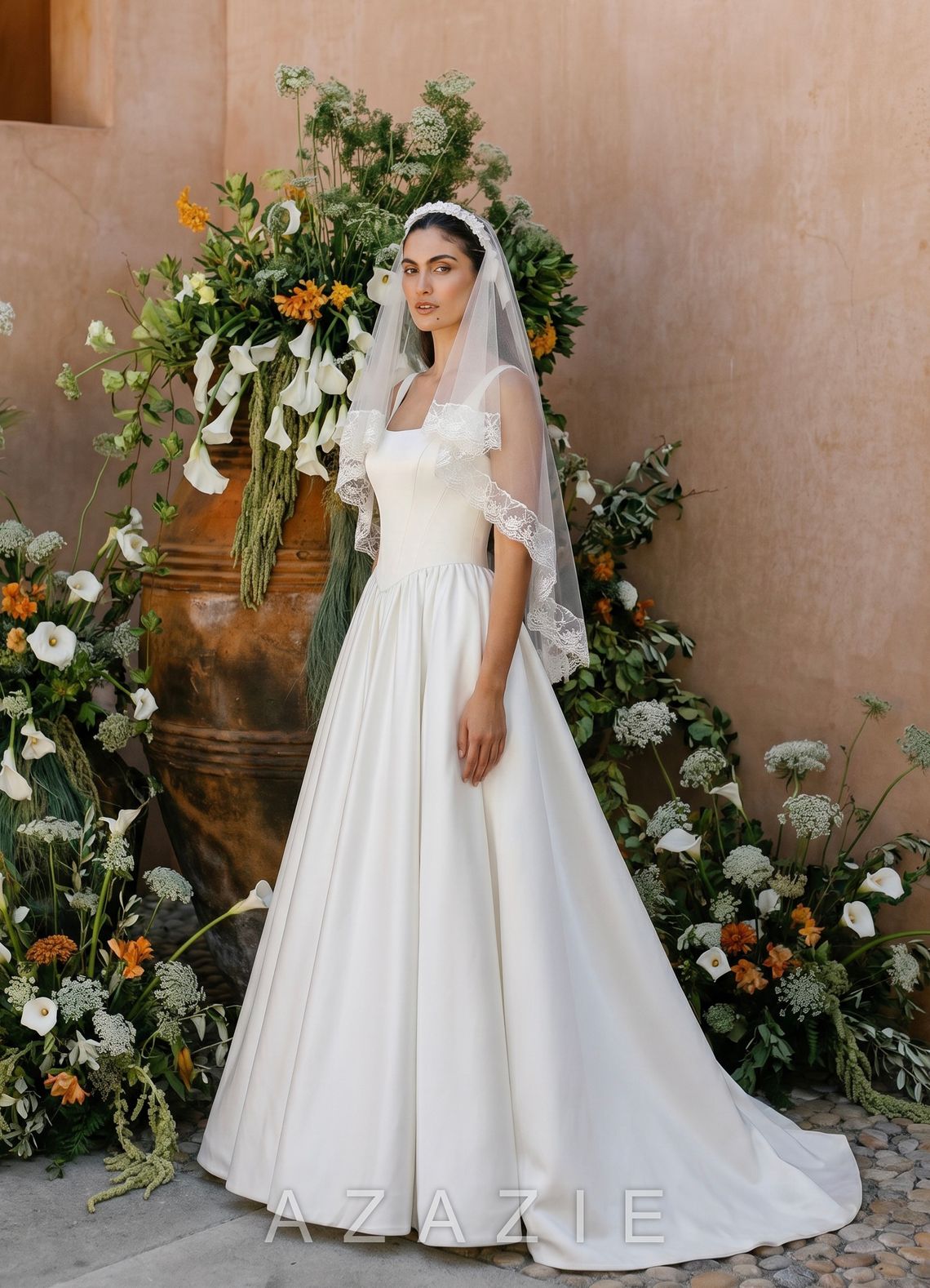 Romantic Floral Lace Shoulder Length Veil