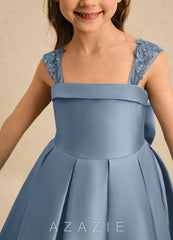 Azazie Genie Dusty Blue Ball-Gown Off the Shoulder Matte Satin Dress dusty_blue