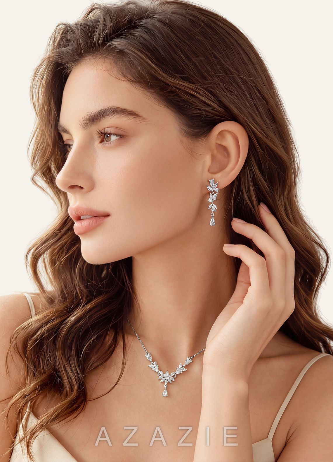 Leaf CZ Teardrop Drop Earrings