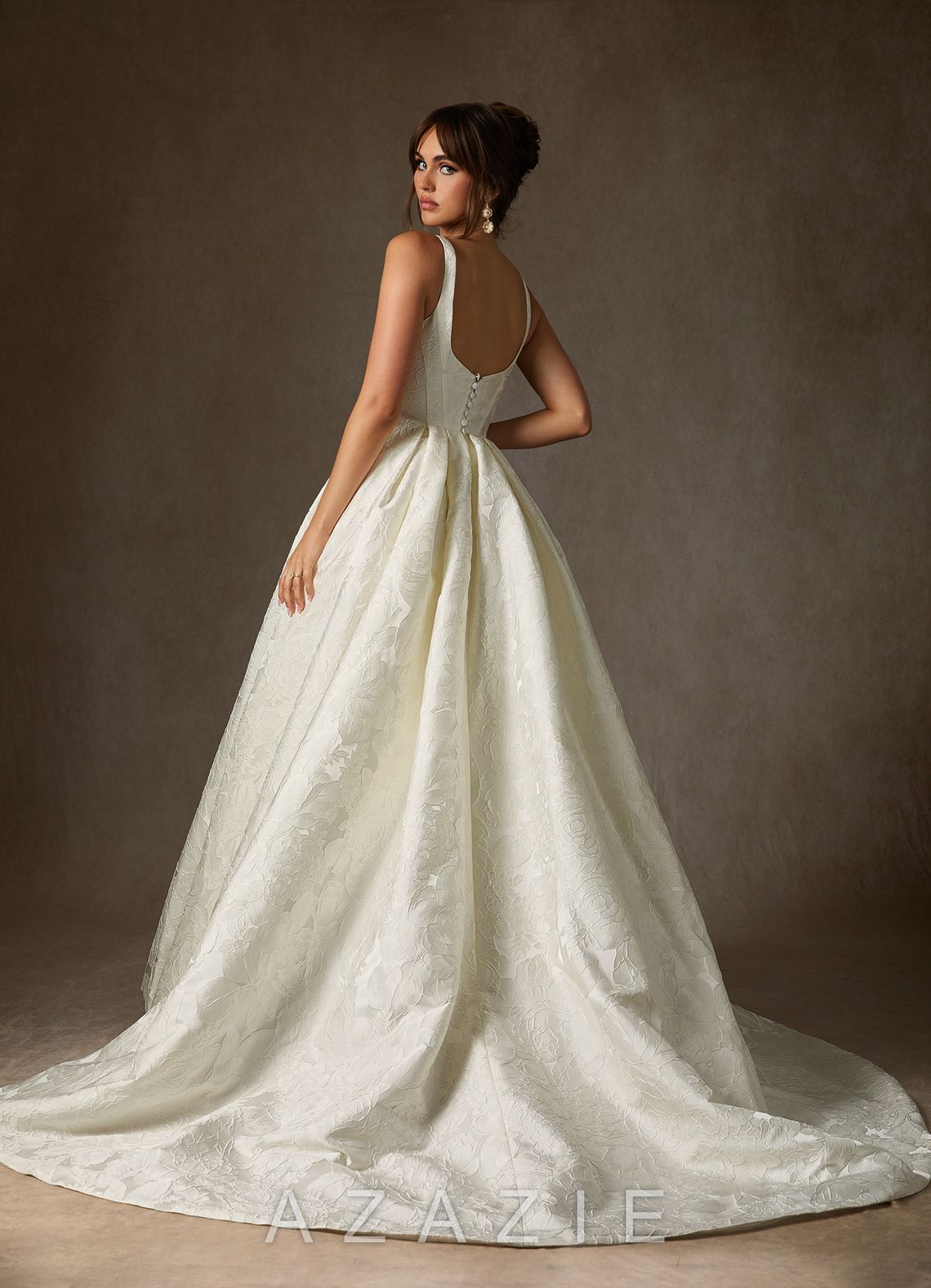 Azazie Ruby Antique White Ball-Gown with Pockets Floral Jacquard Dress antique_white