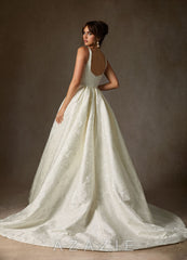 Azazie Ruby Antique White Ball-Gown with Pockets Floral Jacquard Dress antique_white