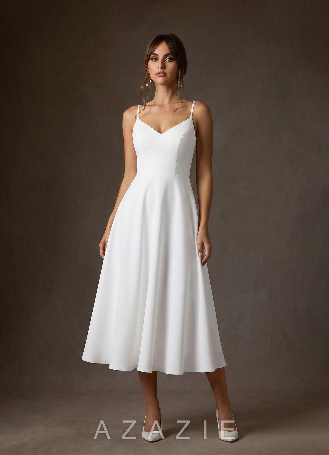 Azazie Xena Diamond White A-Line Stretch Crepe Dress