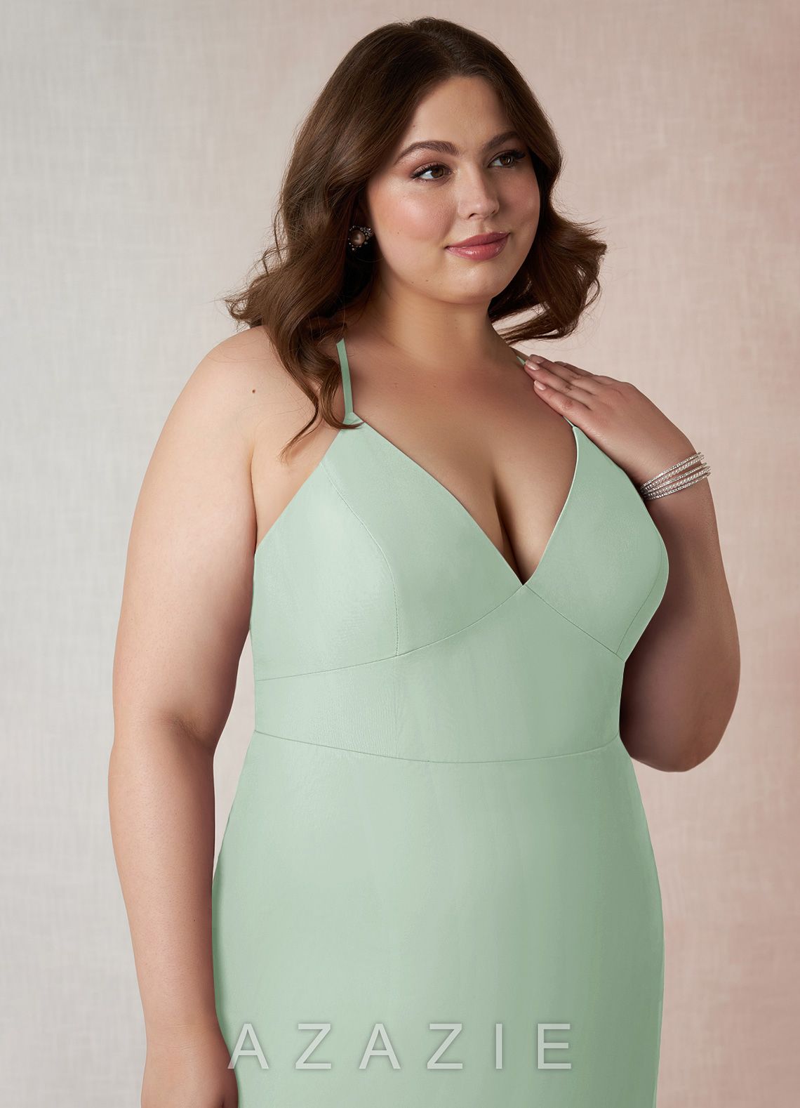 Azazie Becca Agave Sheath V-Neck Chiffon Dress agave