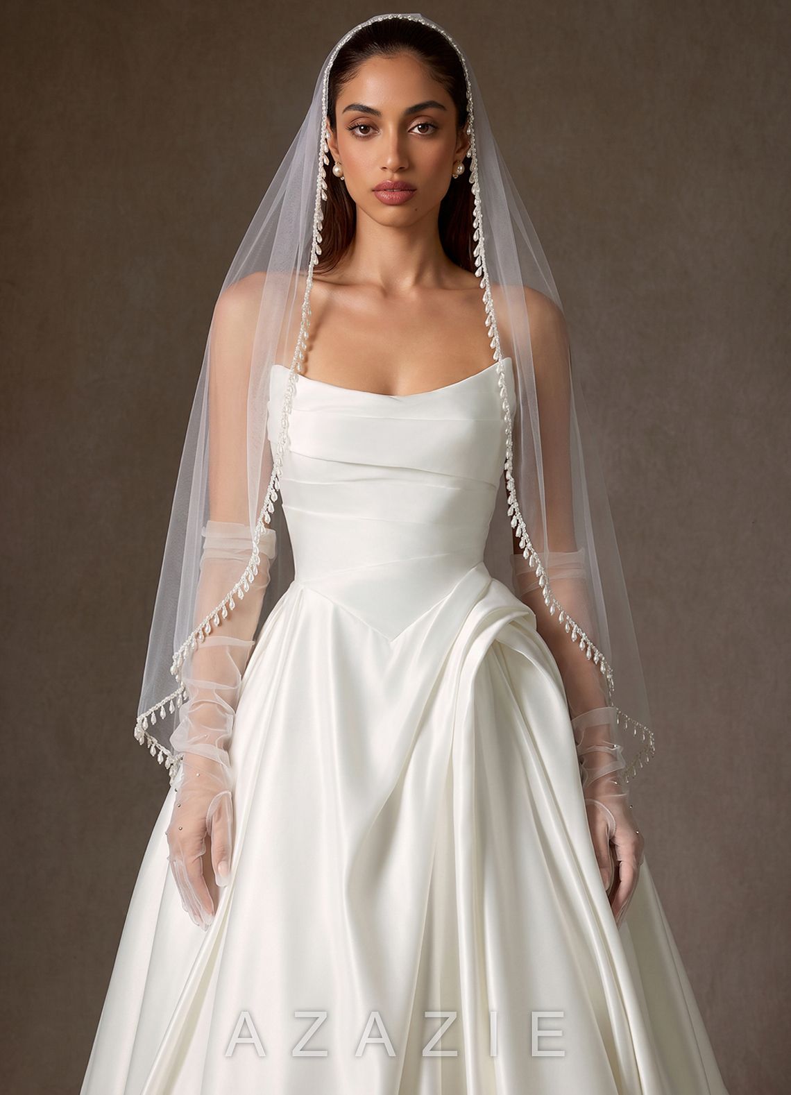 Fingertip Cascading Pearl Fringe Bridal Cape Veil