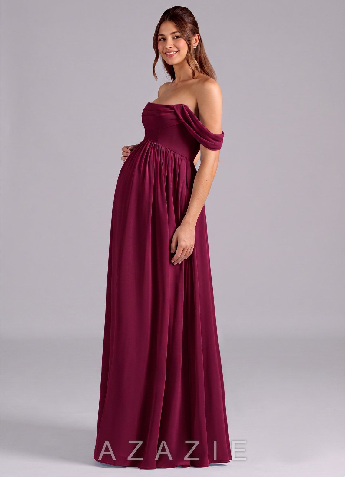 Azazie Saige A-Line Pleated Chiffon Floor-Length Dress burgundy