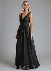 Azazie Delmie Black A-Line Corset Stretch Satin Dress black