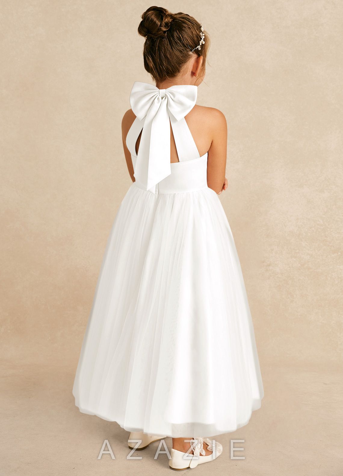 Azazie Bev Ivory A-Line Convertible Tulle Dress ivory