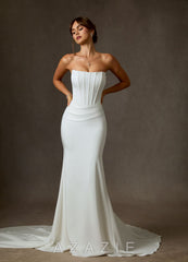 Azazie Cherity Diamond White Mermaid Strapless Crepe Back Satin Dress
