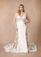 Azazie Estephanie Wedding Dress Diamond White Nude Mermaid Sequins Stretch Crepe Dress diamond_white/nude