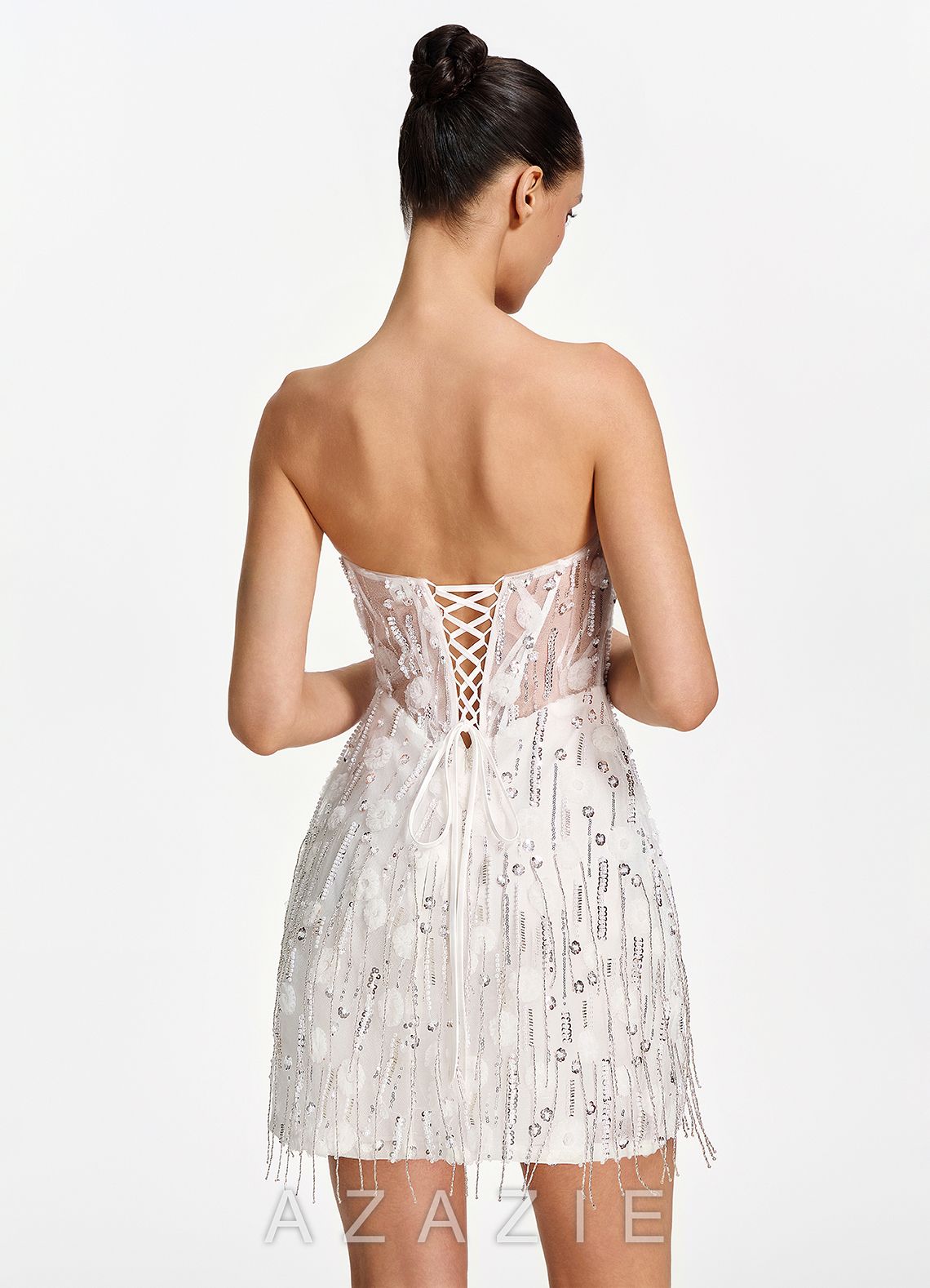 Madison White Strapless Mesh Corset Fringe Mini Dress