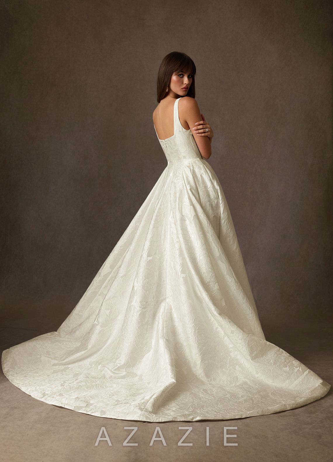 Azazie Priah Antique White Ball-Gown Sweetheart Neckline Floral Jacquard Dress antique_white