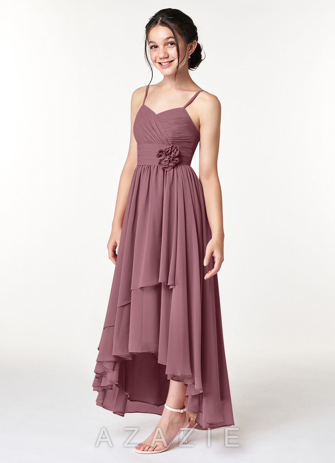 Azazie Catalina Junior Amethyst A-Line Ruched Chiffon Dress amethyst