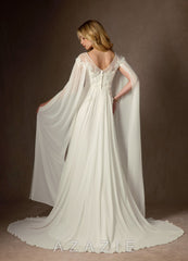 Azazie Linnea Wedding Dress Cream A-Line Scoop Chiffon Dress cream