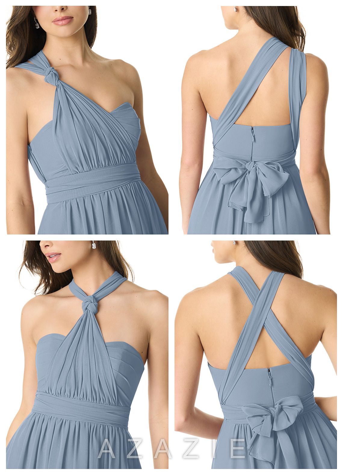 Azazie Olani Dusty Blue A-Line One Shoulder Chiffon Convertible Dress dusty_blue