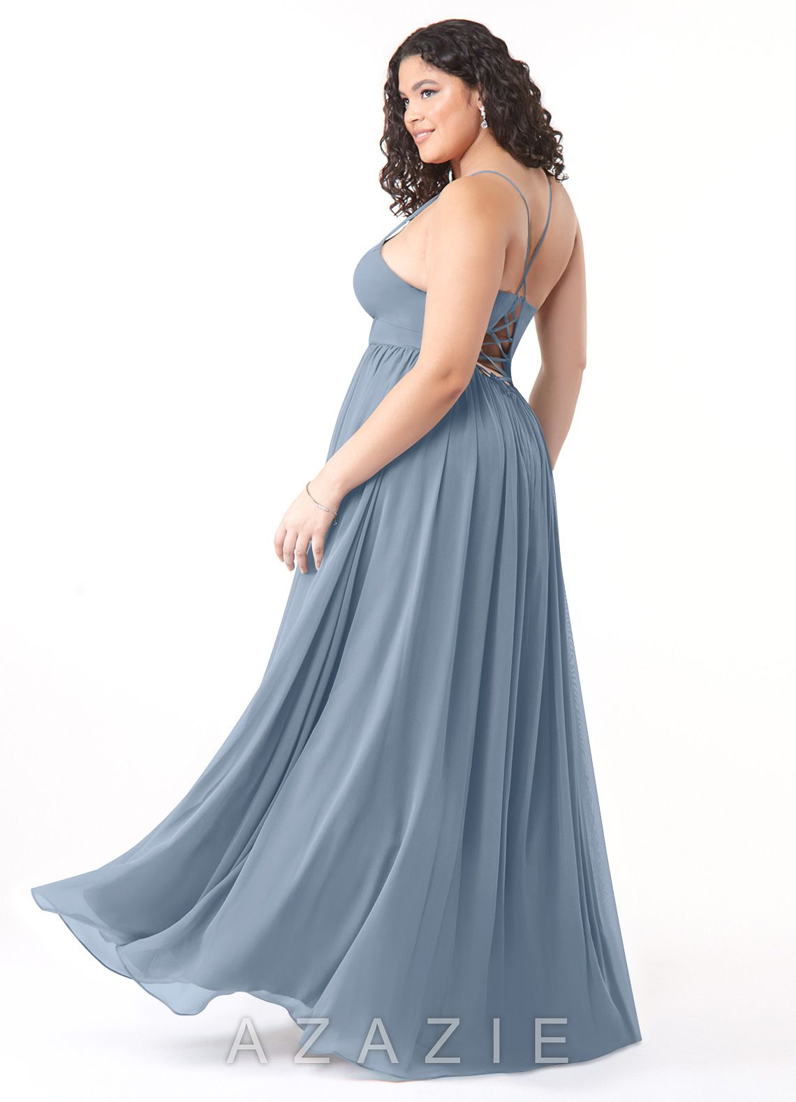 Azazie Aaida Dusty Blue A-Line Corset Chiffon Dress dusty_blue