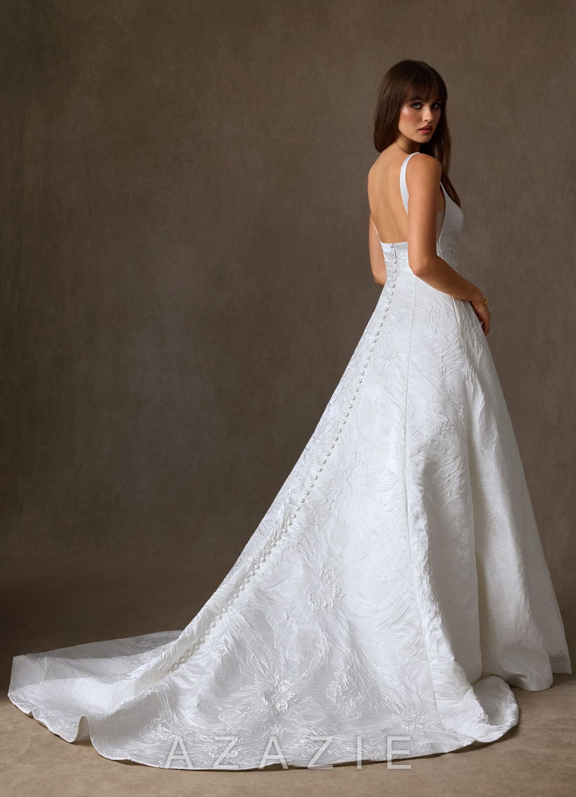 Azazie Cheyenne Diamond White A-Line with Pockets Floral Jacquard Dress diamond_white