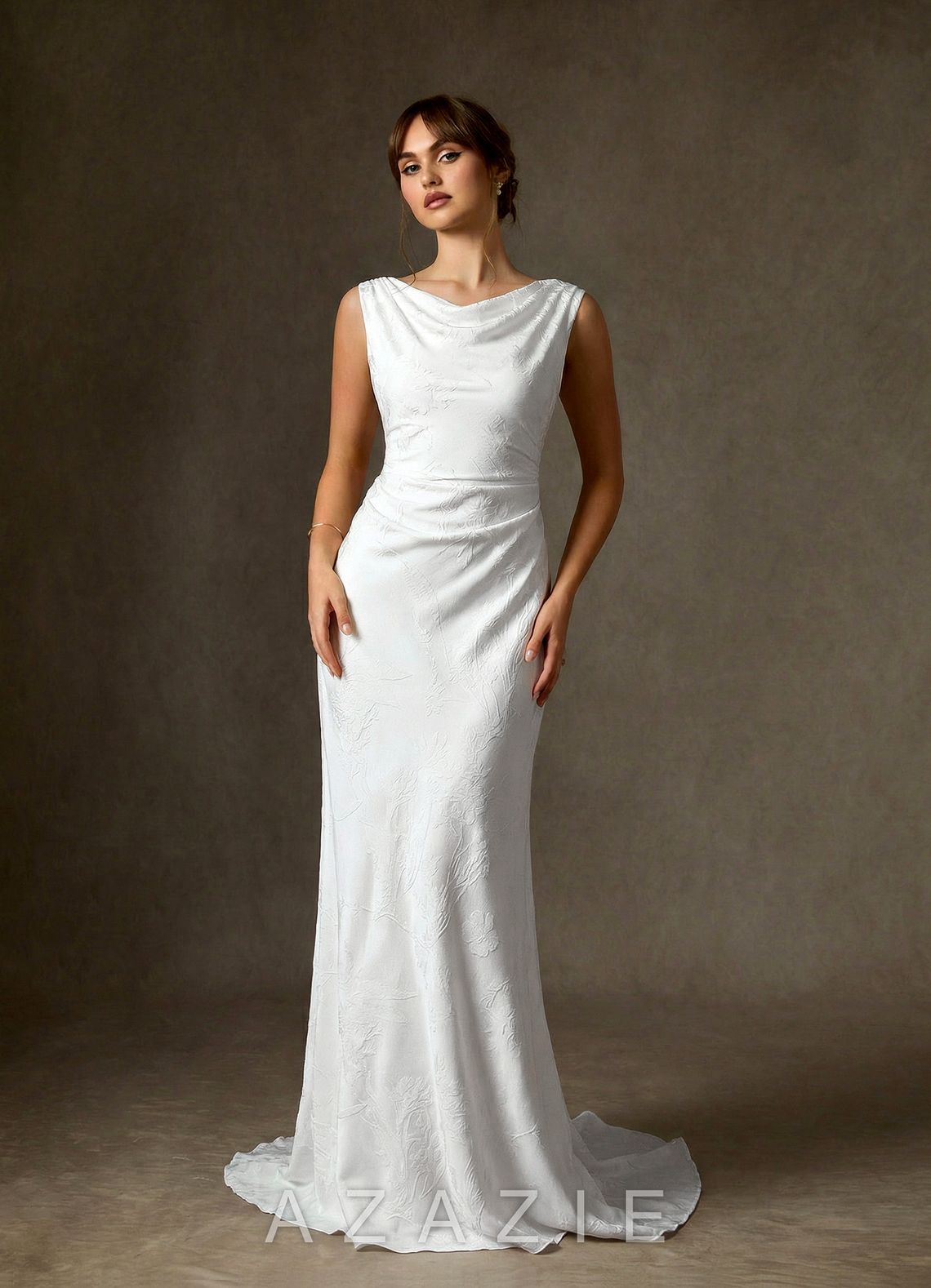 Azazie Kieryn Diamond White Sheath Floral Jacquard Dress diamond_white