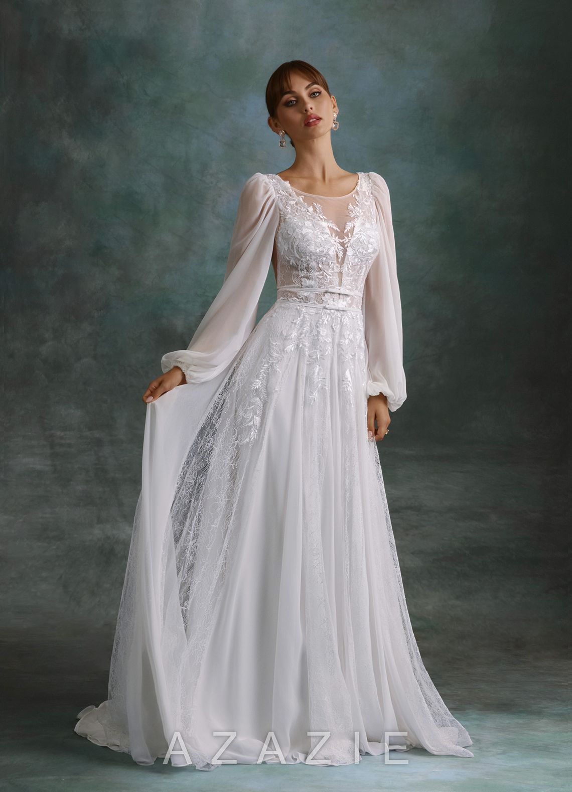 Azazie Keylani Diamond White A-Line Lace Dress
