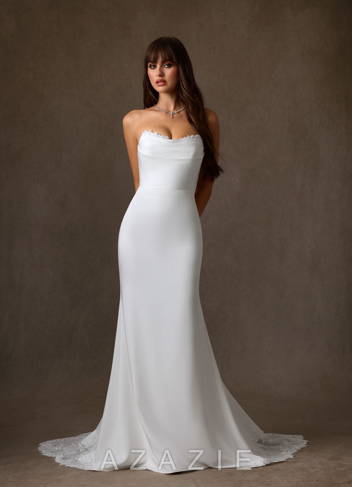 Azazie Selena Diamond White Mermaid Strapless Crepe Back Satin Dress