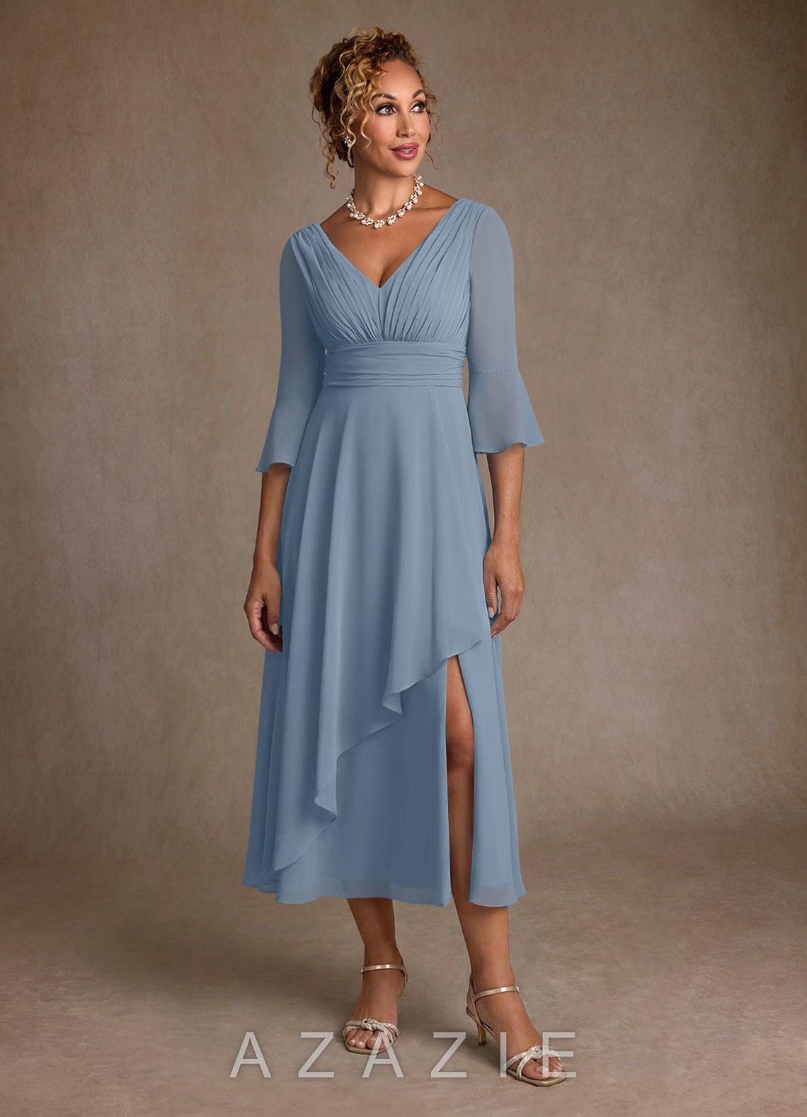 Azazie Aerynne Dusty Blue A-Line Pleated Chiffon Dress dusty_blue