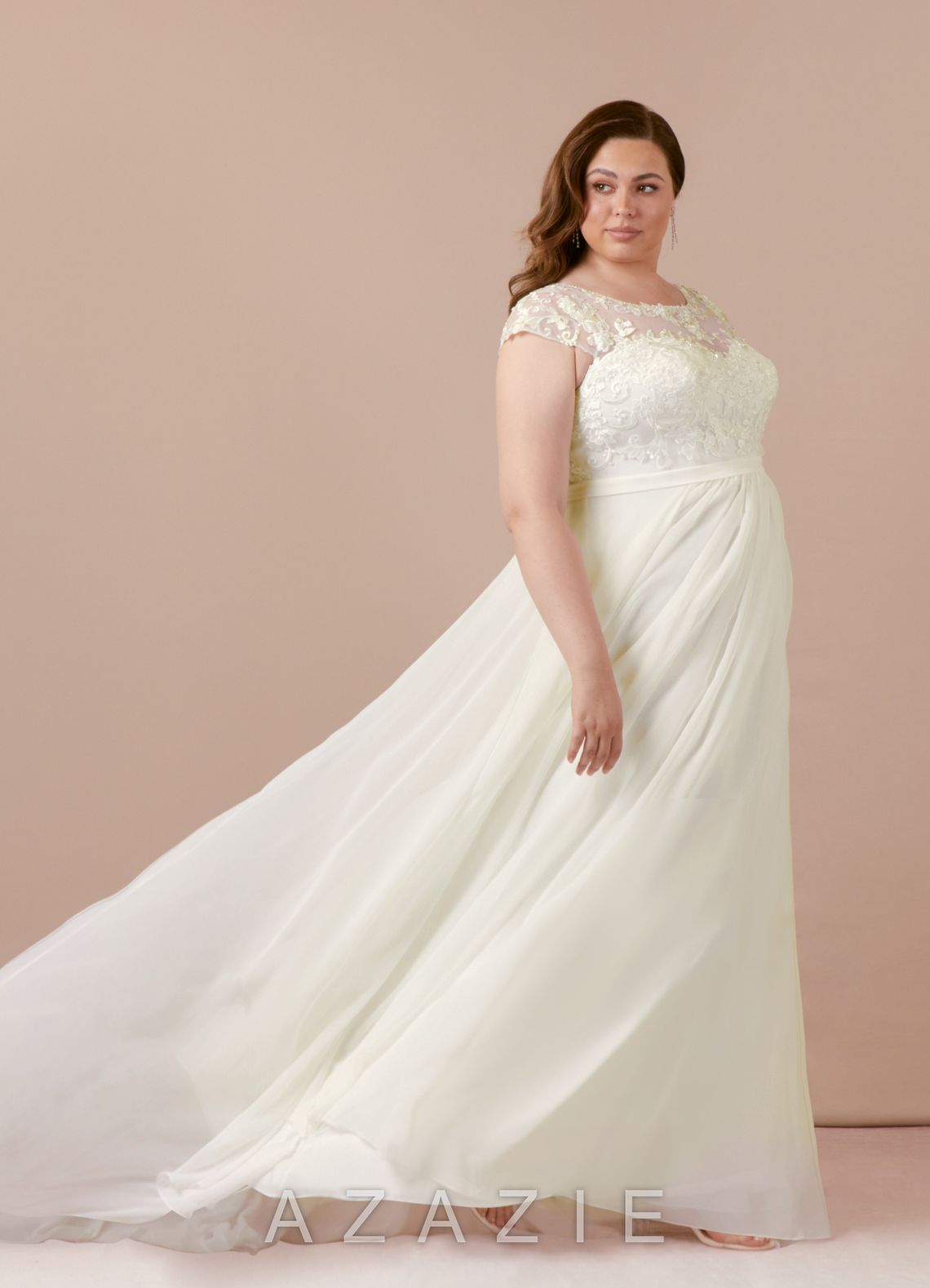 Azazie Brynslee Wedding Dress Cream A-Line Scoop Sequins Chiffon Dress cream