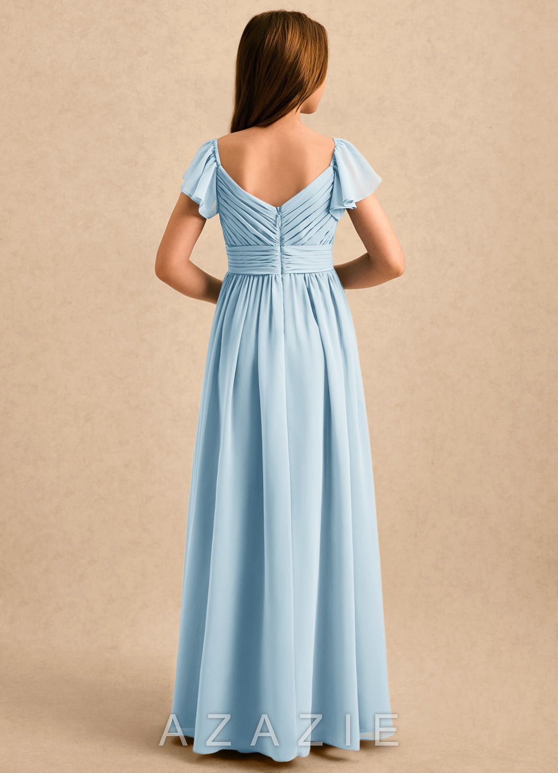 Azazie Taylor Girls Formal Sky Blue A-Line Sweetheart Neckline Chiffon Dress sky_blue