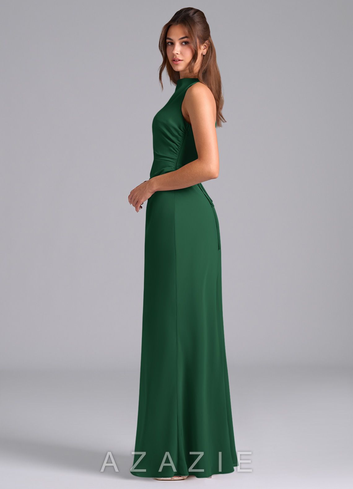 Azazie Evadne Dark Green Sheath Pleated Chiffon Dress dark_green