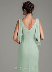Azazie Kristen Agave Sheath Pleated Chiffon Dress agave