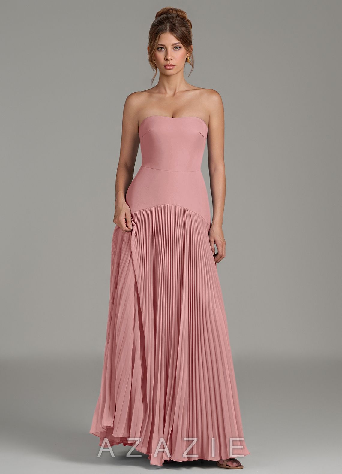 Azazie Yuliana Dusty Rose A-Line Strapless Chiffon Dress dusty_rose