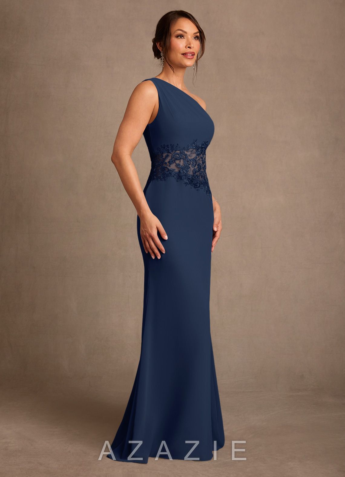 Azazie Kathie Dark Navy Mermaid Lace Chiffon Dress dark_navy