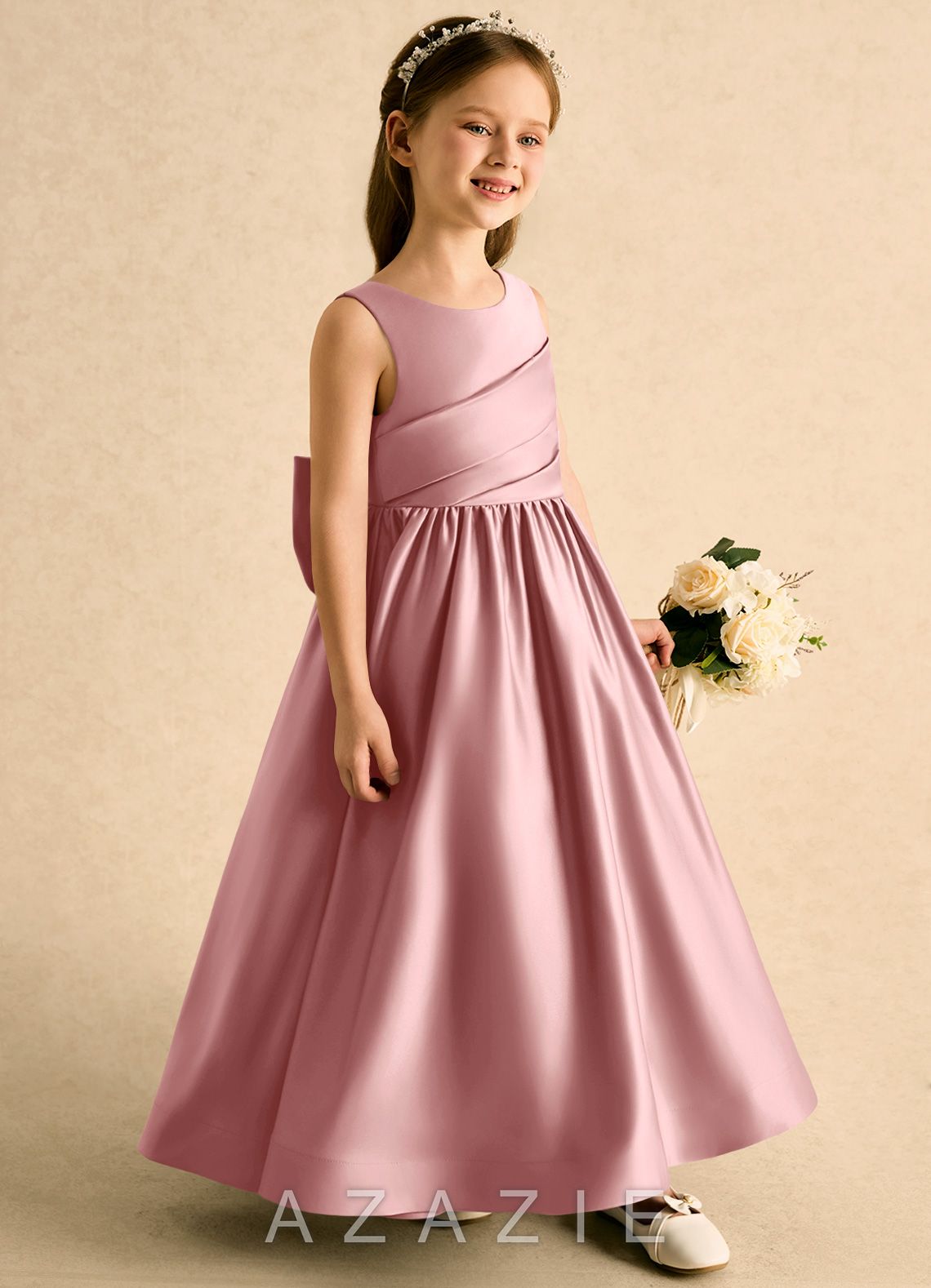 Azazie Charley Dusty Rose A-Line Pleated Matte Satin Dress dusty_rose