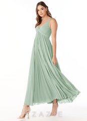 Azazie Raychelle Agave A-Line V-Neck Chiffon Dress agave