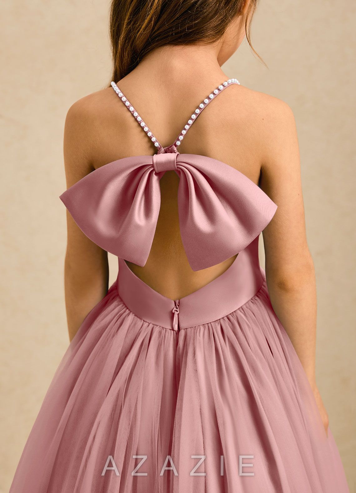 Azazie Aurora Dusty Rose A-Line Bow Tulle Dress dusty_rose