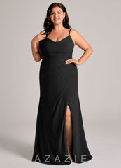 Azazie Deandra Black Mermaid Pleated Chiffon Dress black