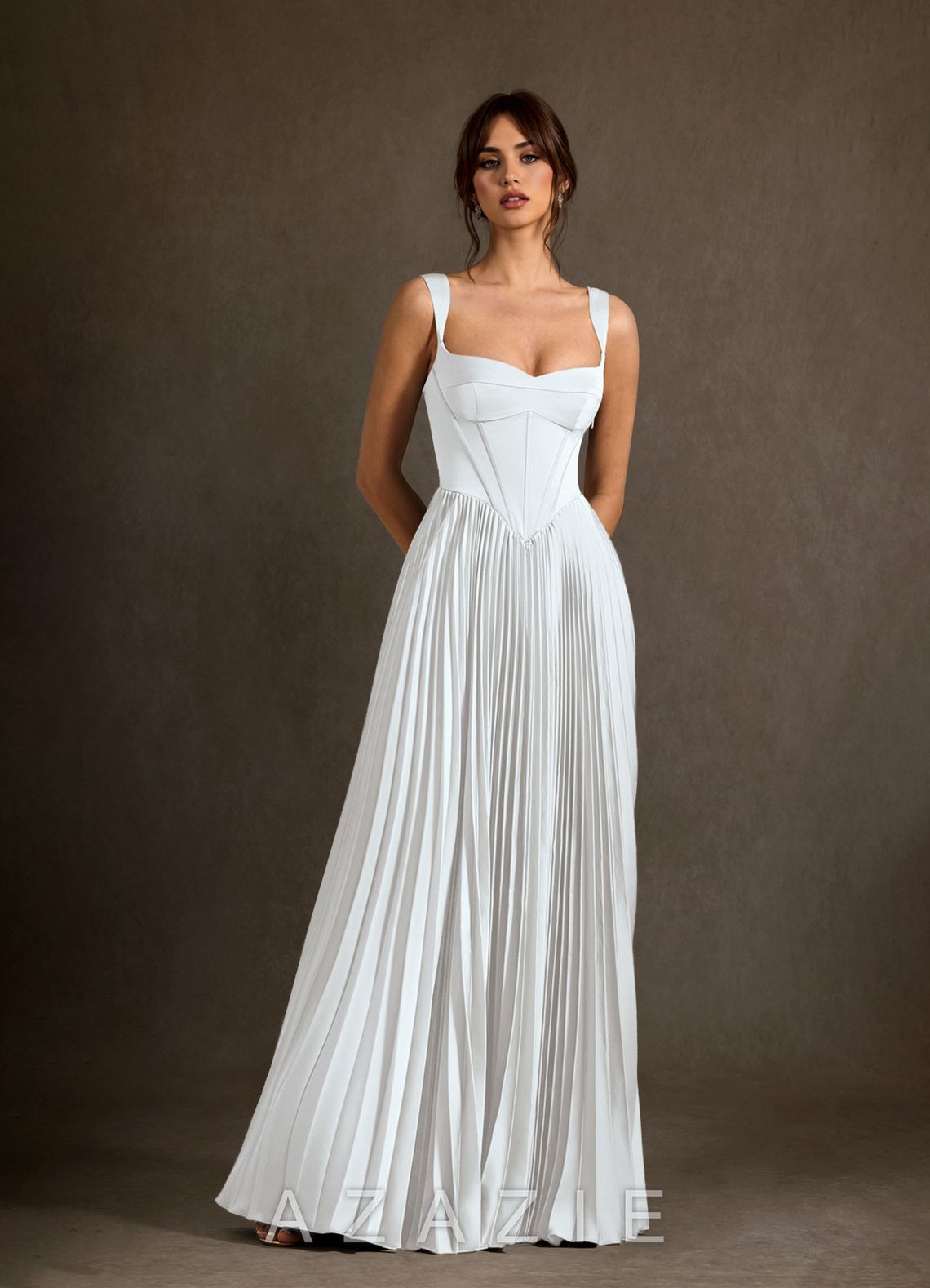 Azazie Dean Diamond White Sheath Sweetheart Neckline Stretch Satin Dress