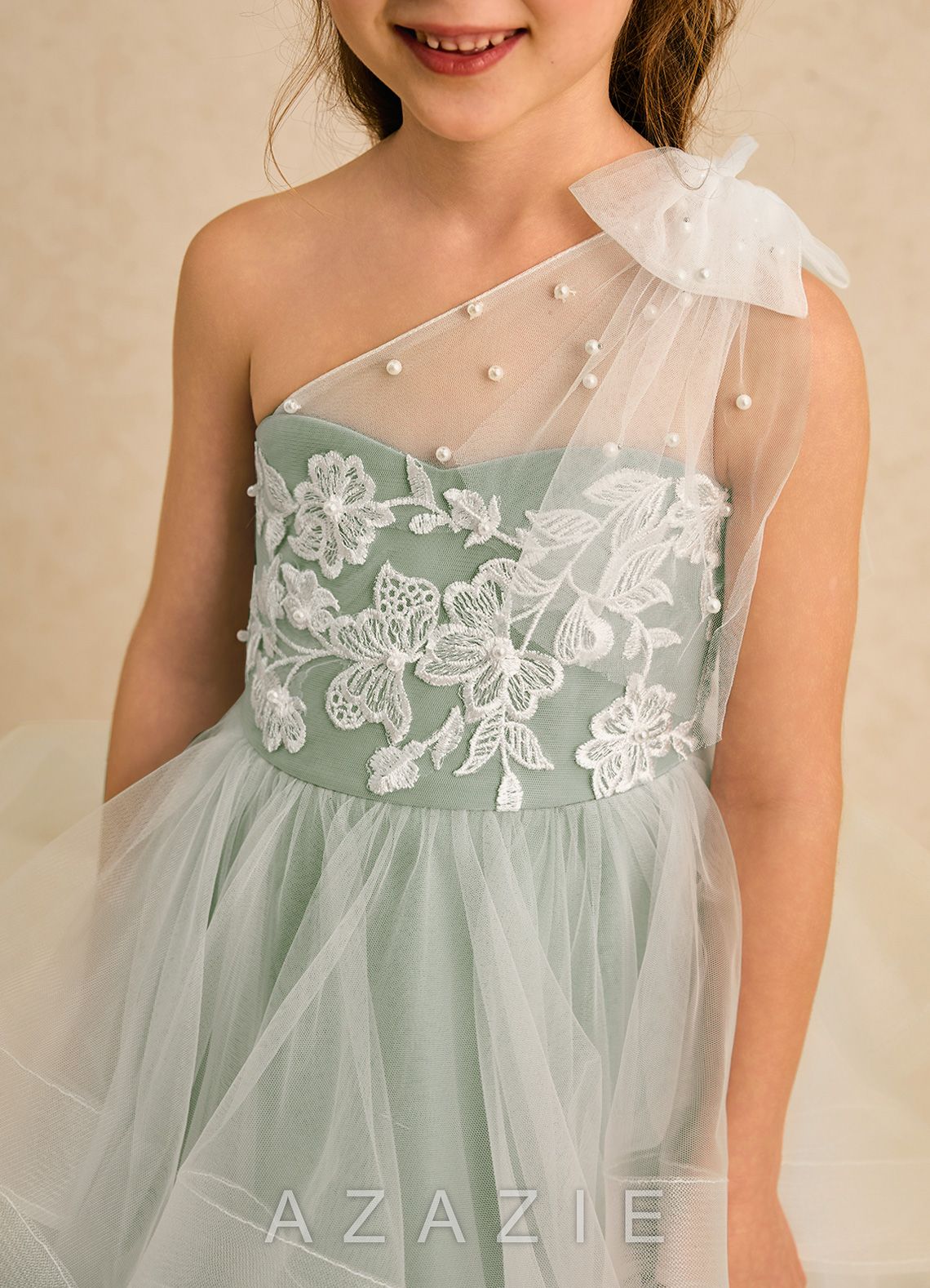 Azazie Zoey Dusty Sage Ball-Gown Lace Tulle Dress dusty_sage
